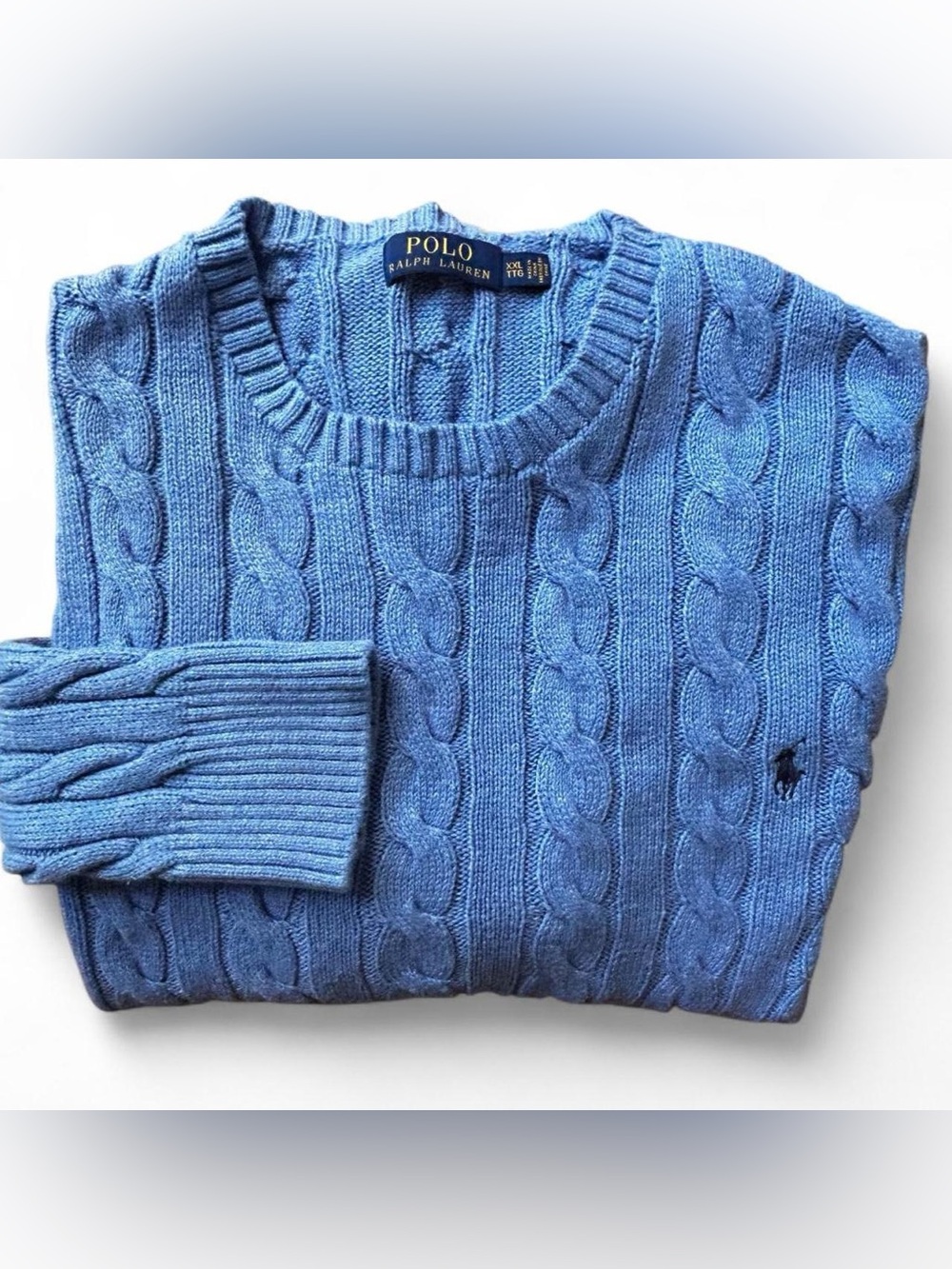 Polo by Ralph Lauren Men’s Light Blue Cable Knit Crewneck Sweater